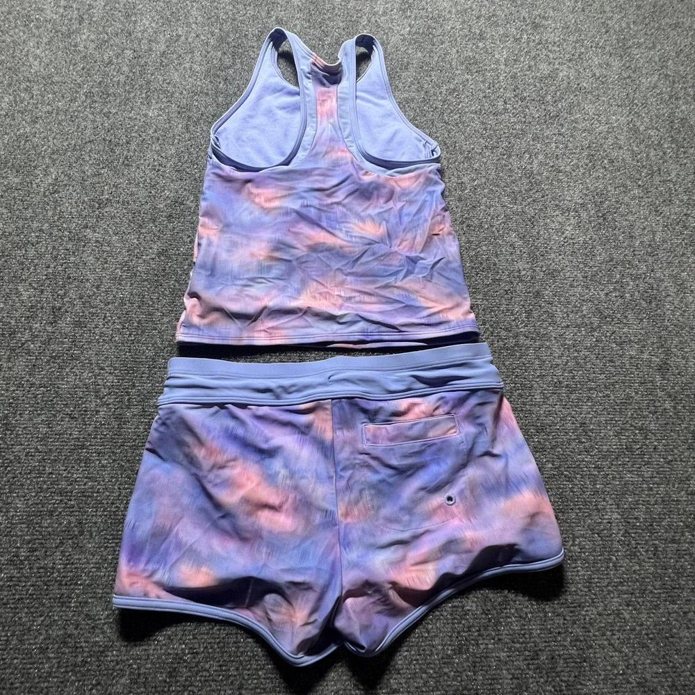 Athleta Girl Purple Pink Tie Dye Tankini Swimsuit Set XL 14 Swim Shorts Beach